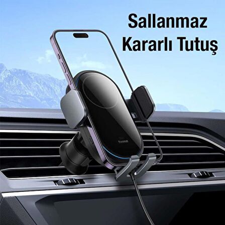 Baseus Led Işıklı Super Araç Şarjı Otomatik Kilitleme Kablosuz 15W Araç Şarjı Araç Telefon Tutucu