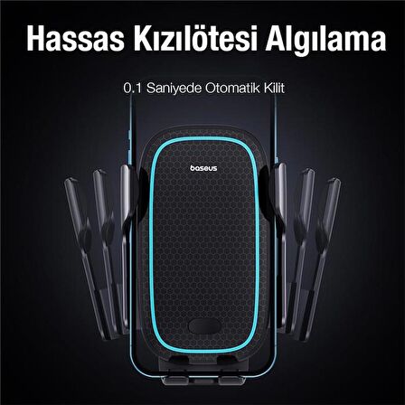 Baseus Super Araç Şarjı Led Işıklı Otomatik Kilitleme Kablosuz 15W Araç Şarjı Araç Telefon Tutucu