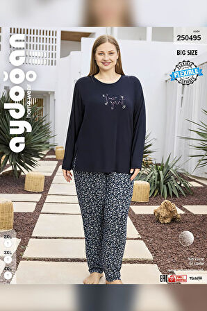 Aydoğan Kadın inci Büyük Beden Lacivert Pijama Takımı 0495