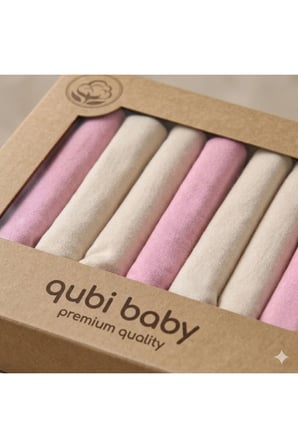 ’li %100 Pamuk Müslin Bebek Ağız Mendili – Pembe & Bej Tonlu Kutulu Hediyelik Set
