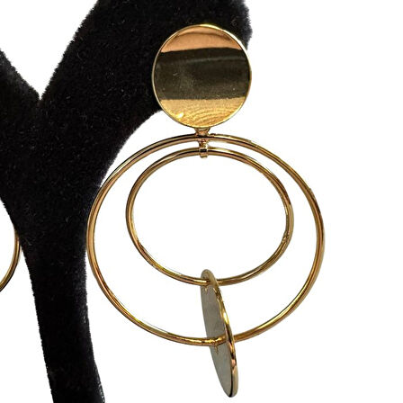 Uretti - İREM 3914 0451 Altın Renk Çift Halkalı Küpe