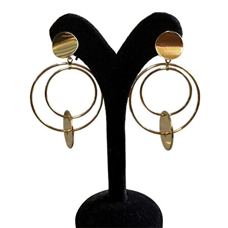 Uretti - İREM 3914 0451 Altın Renk Çift Halkalı Küpe