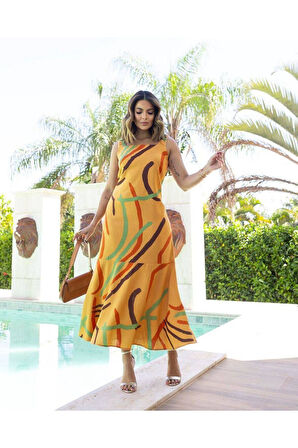 İthal atlas kumaş içi astarlı dijital baskı elbise