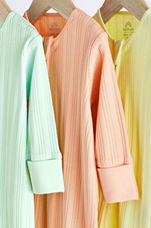 Next Baby % 100 Pamuklu Neon 3’lü Tulum Set