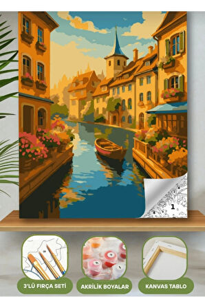Sayılarla Boyama Seti 40x50 Cm (Çıtalı) Fırça Boya Dahil Numaralı Tuval Roma Sokakları