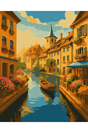 Sayılarla Boyama Seti 40x50 Cm (Çıtalı) Fırça Boya Dahil Numaralı Tuval Roma Sokakları