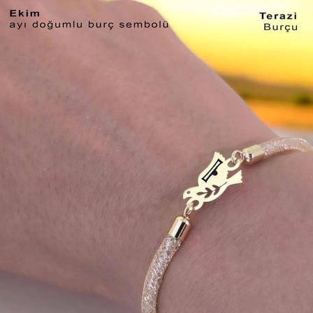 14 Ayar Altın Plakalı Ekim Ayı Doğumlarına Özel Kuş Motifli Hasır Kordonlu Hediye Bileklik-365