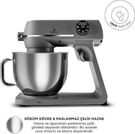 Karaca Multichef Artisan Digital Ekran 7 Litre Döküm Stand Mikser Antrasit 1800w