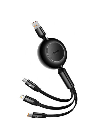 Baseus 66W Makaralı 3in1 Type-C + Lightning + Micro USB Kablo Hızlı Şarj Kablosu