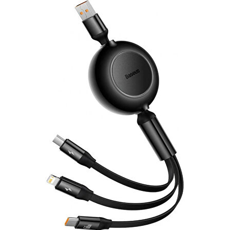 Baseus 66W Makaralı 3in1 Type-C + Lightning + Micro USB Kablo Hızlı Şarj Kablosu