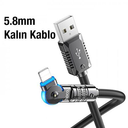 Coofbe Hc Seri Super Şarj Döner Başlıklı 2.4A USB Lightning Şarj Kablo Akım Korumalı Kopmaz Kablo