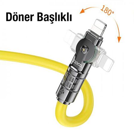 Coofbe Hc Seri Super Şarj Döner Başlıklı 2.4A USB Lightning Şarj Kablo Akım Korumalı Kopmaz Kablo