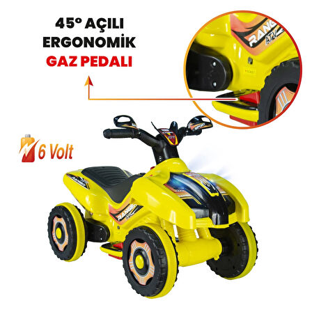 Uj Toys Müzikli ve Led Işıklı Akülü Atv 6V Ranger-Sarı