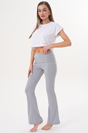 Kadın Pantolon İspanyol Paça Jarse Pamuklu Pantolon YÜKSEK-BEL-PANTOLON