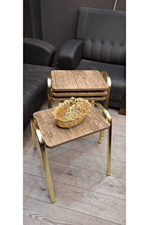 4'lü Zigon Sehpa Tepsi Zigon Model Sarı Nikelaj Kaplama Metal Ayaklı