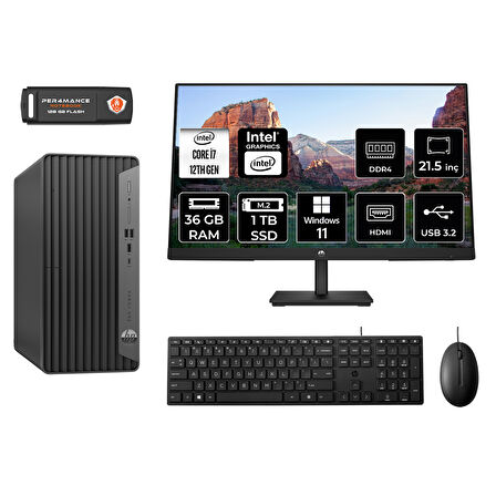 HP PRO TOWER 400 G9 M9EAD133 i7 12700 36GB RAM 1TB SSD 21.5" W11P MASAÜSTÜ PC