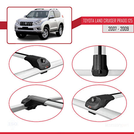 Toyota Land Cruiser Prado (J125) 2007-2009 Arası ile Uyumlu ACE-1 Ara Atkı Tavan Barı Gri 2 Adet