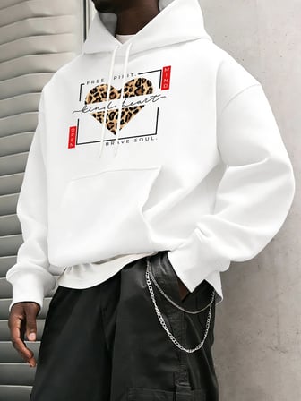 Serbest Ruh Nazik Kalp Cesur Ruh Baskılı Kapüşonlular Erkek Polar Rahat Hoody Günlük Hip Hop