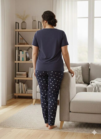 KADIN SİYAH KALP DETAYLI PİJAMA TAKIMI