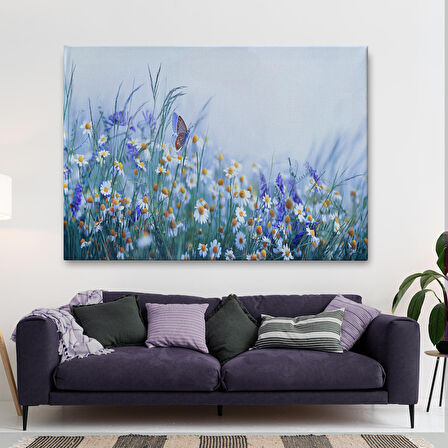 Kır Çiçekleri Ve Papatyalar Dekoratif Kanvas Tablo-3653