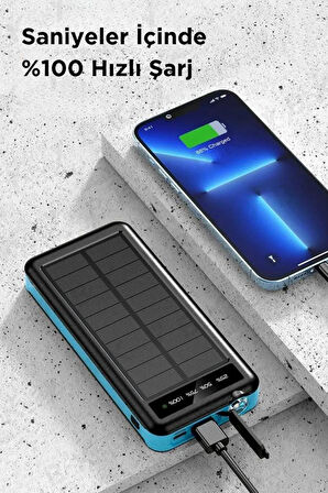 Bakeey Güneş Enerjili Led Işıklı 10.000 Mah Powerbank Şarj Aleti 2 Usb Çıkışlı Mikro Typc Lıghtnıng