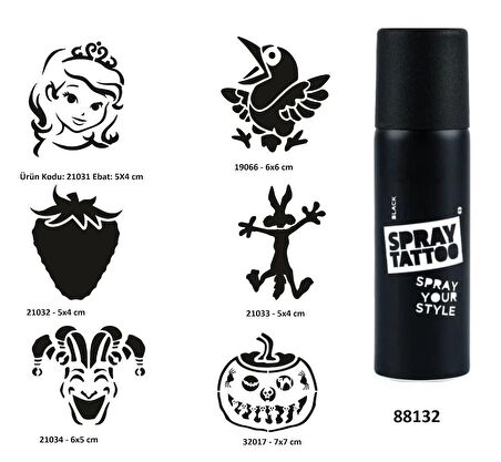 Çocuksu Semboller Spray Tattoo Geçici Dövme Yapma Seti Dark Siyah 