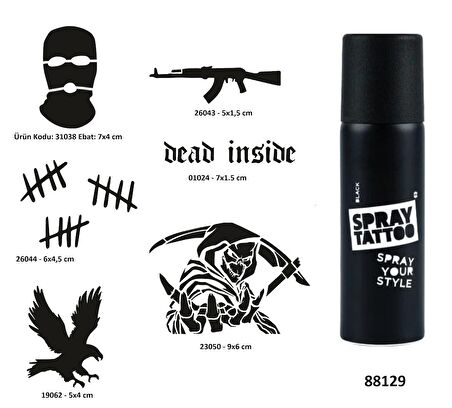 Hırçın Semboller Spray Tattoo Geçici Dövme Yapma Seti Dark Siyah 