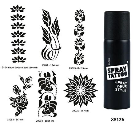 Çiçek Desenleri Spray Tattoo Geçici Dövme Yapma Seti Dark Siyah 
