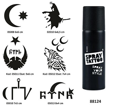 Milli Semboller Spray Tattoo Geçici Dövme Yapma Seti Dark Siyah 