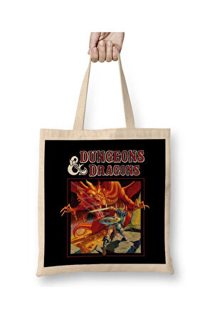Dungeons And Dragons Dragon Slayer Beyaz Bez Çanta Uzun Saplı Alışveriş Çantası Plaj Çantası