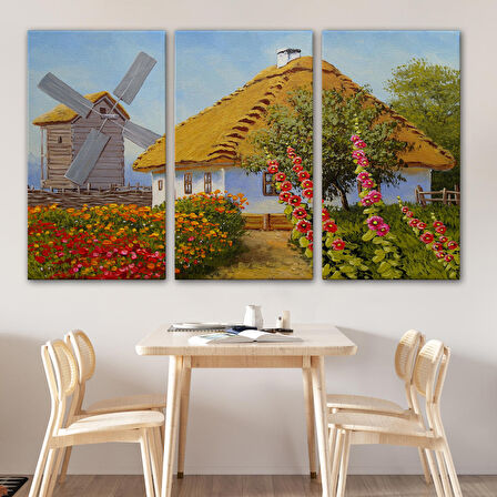 Köy Evi Manzarası Yağlıboya Görünüm Dekoratif Kanvas Duvar Tablosu-3654