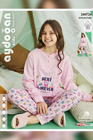 Aydoğan Kız Garson Koza interlok Best Pembe Pijama Takım 0724