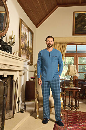 Aydoğan Erkek Aras Kışlık Termal Rahat İndigo Pijama Takım 0780