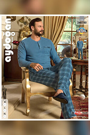 Aydoğan Erkek Aras Kışlık Termal Rahat İndigo Pijama Takım 0780