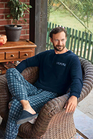 Aydoğan Erkek Aras Kışlık Termal Rahat Lacivert Pijama Takımı 0781