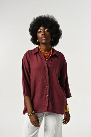 KADIN %100 KETEN TRUVAKAR KOLLU DÜZ RENK TEK CEPLİ GÖMLEK