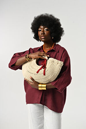 KADIN %100 KETEN TRUVAKAR KOLLU DÜZ RENK TEK CEPLİ GÖMLEK