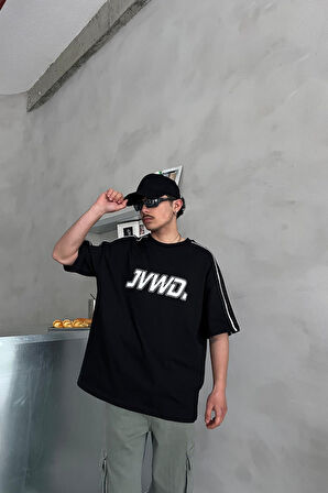 Unisex Oversize Siyah JVWD Baskılı T-Shirt