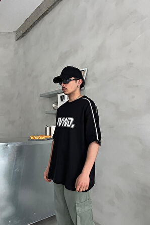 Unisex Oversize Siyah JVWD Baskılı T-Shirt
