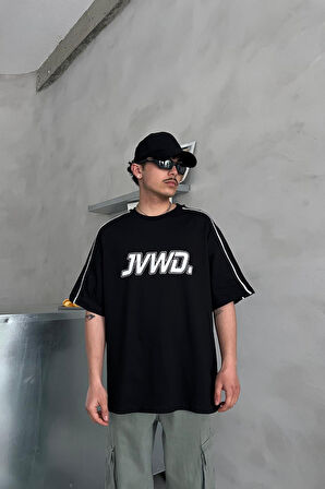 Unisex Oversize Siyah JVWD Baskılı T-Shirt