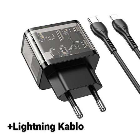 Coofbe Lightning - Type-C 20 Watt Hızlı Şarj Aleti Siyah
