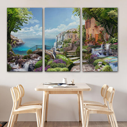 Eski İtalyan Evleri Yağlıboya Görünüm Dekoratif Kanvas Duvar Tablosu-3657