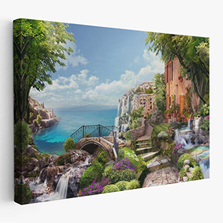 Eski İtalyan Evleri Yağlıboya Görünüm Dekoratif Kanvas Duvar Tablosu-3657