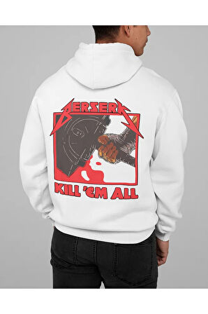 Berserk Kill 'Em All Yazılı Unisex Oversize Anime Hoodie