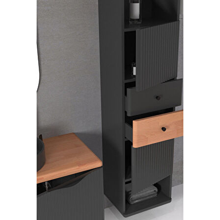 BELISSIMO 100 CM ANTRASİT LAVABOLU BANYO DOLABI  ANTRASİT /  KAYIN  - BOY DOLAP DAHİL