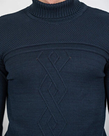 Erkek Triko Tam Boğazlı Örgü Desenli Lacivert Slim Fit Kazak NCS JEANS 3659 