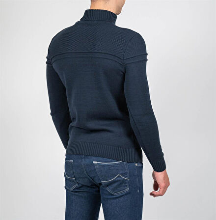 Erkek Triko Tam Boğazlı Örgü Desenli Lacivert Slim Fit Kazak NCS JEANS 3659 