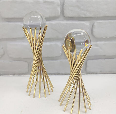 Gold  Kaplama Metal 2'li Set Salon Burgu Model Kristal Cam Toplu  Aksesuar Dekorasyon Biblo Obje