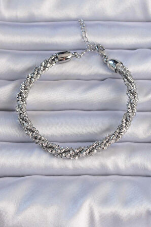 HEYF Pirinç Gümüş Renk Sarmal Model Bileklik