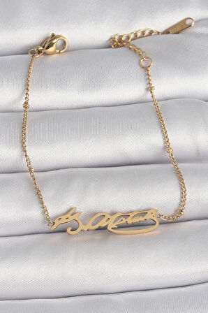 HEYF 316L Çelik Gold Renk Atatürk İmza Model Kadın Bileklik